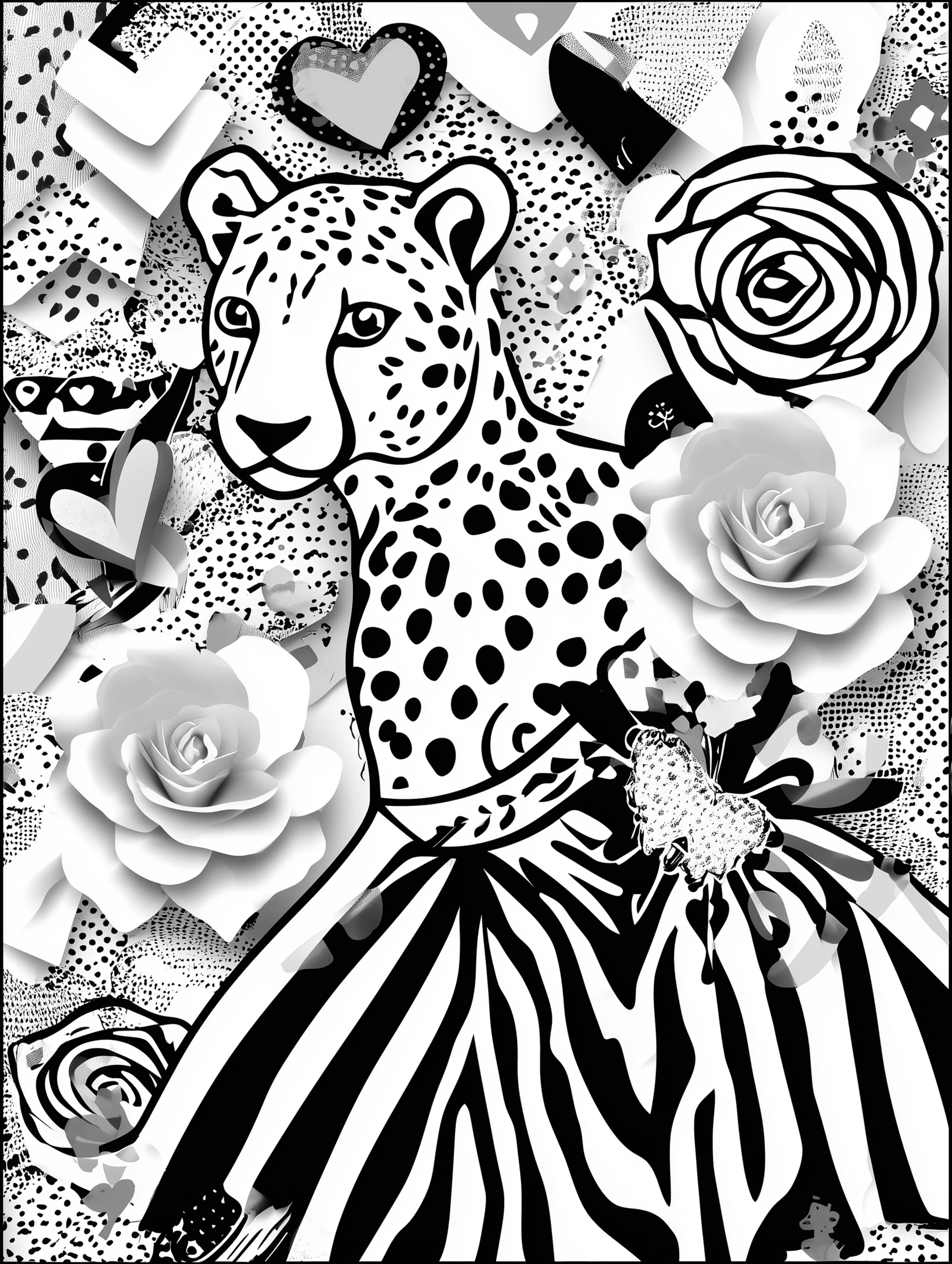 Free cheetah printable coloring page featuring a cheetah wearing a skirt